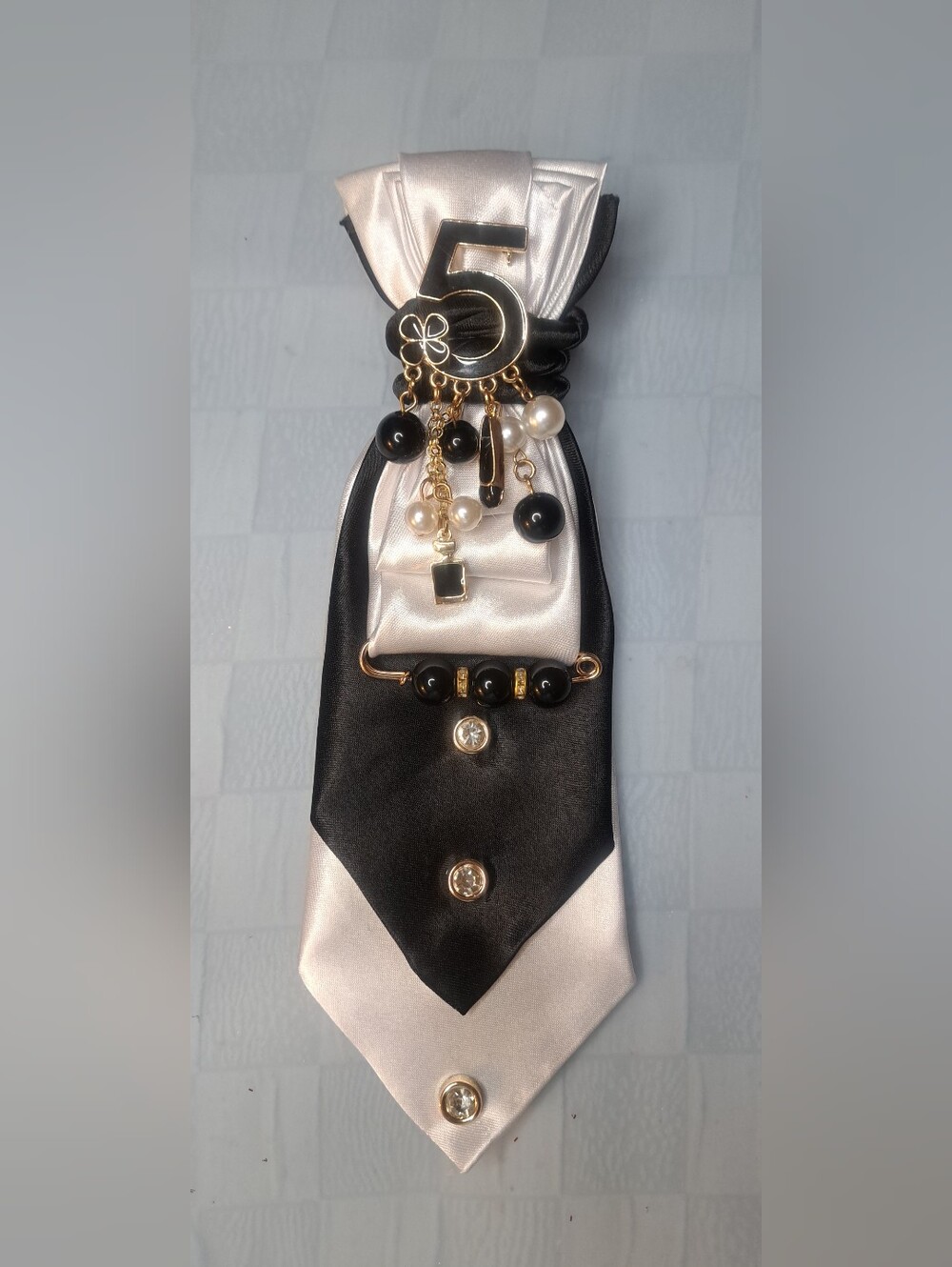 Black and White Decorative Women’s Neck Accessory with Gold Accents